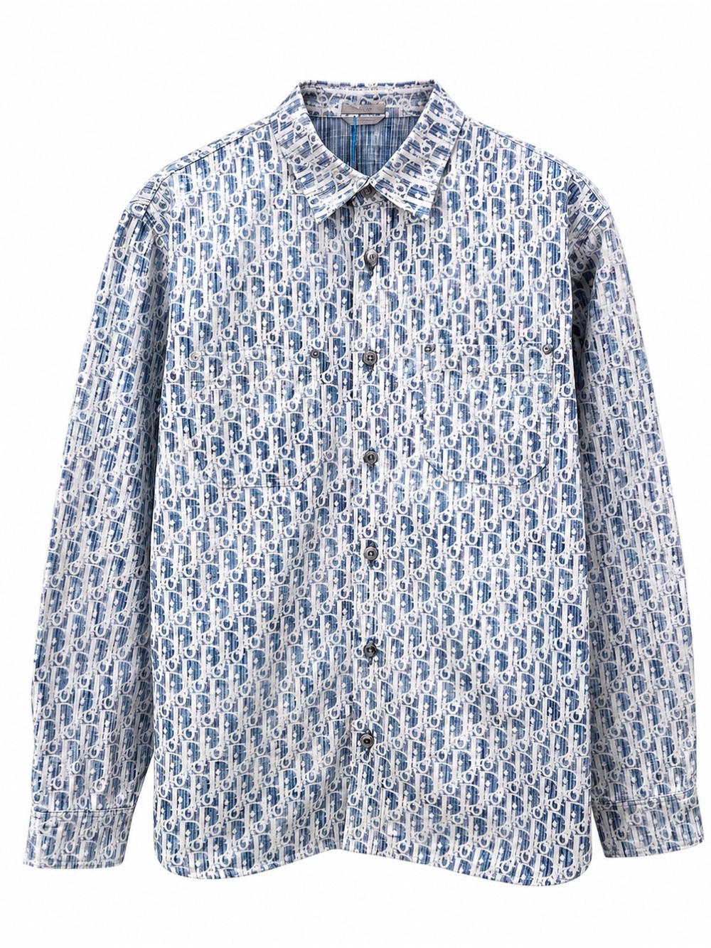 Dior White and Blue Monogram Button-Down Shirt